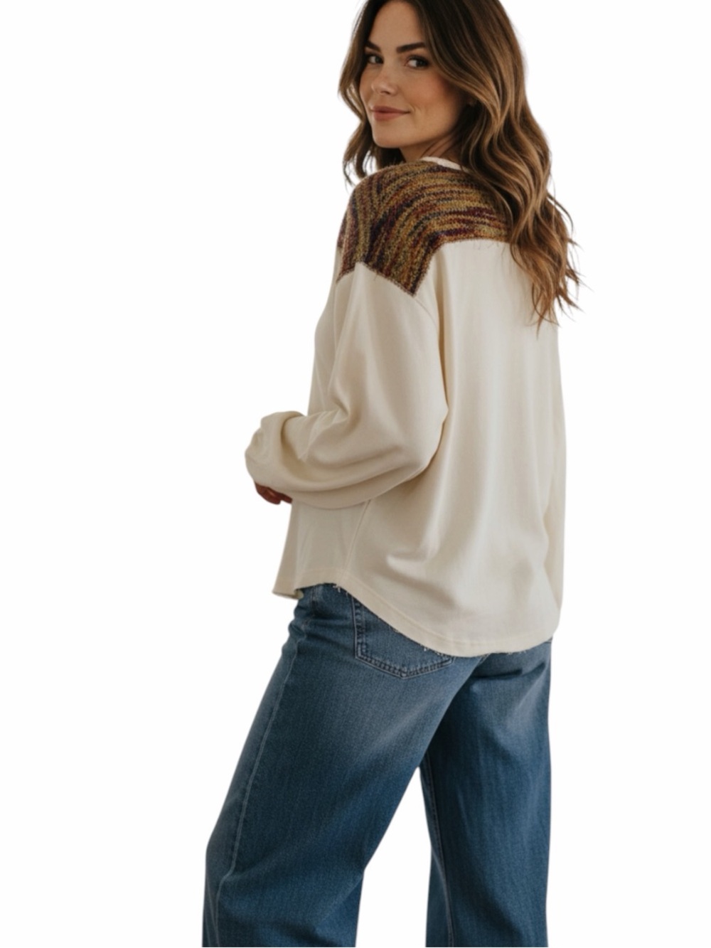 **NWT** Umgee Oversized Top with Multicolor Knit Shoulder